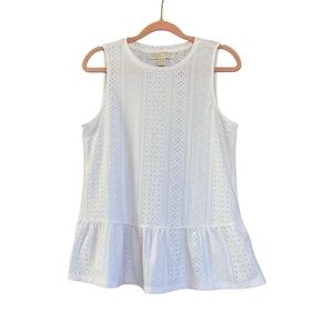 Michael Kors White Eyelet Peplum Ruffle Tank Top Women’s Size S Preppy Softgirl